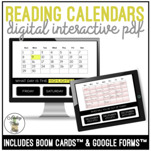 Reading Calendars Digital Task Cards