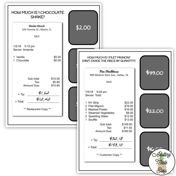 Reading Restaurant Receipts Digital Task Cards - Image 2