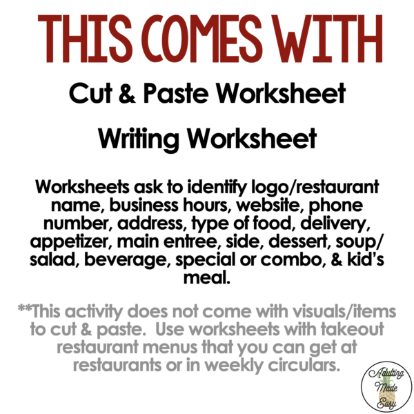 Reading Menus Comprehension Worksheets - Image 4