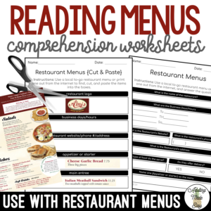 Reading Menus Comprehension Worksheets