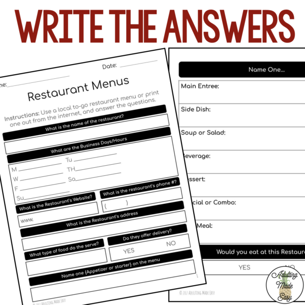Reading Menus Comprehension Worksheets - Image 3