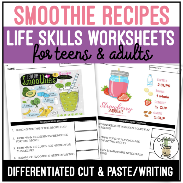 Reading Smoothie Recipes Worksheets