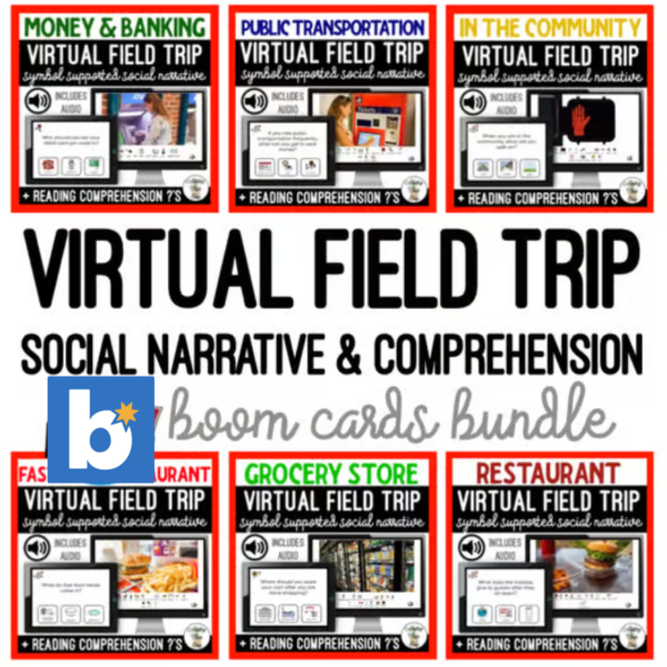 Virtual Field Trip Social Narrative & Comprehension BOOM CARDS BUNDLE SS
