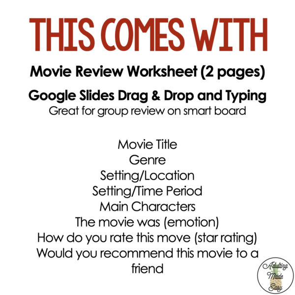 Movie Review Worksheet & Google Slides - Image 3