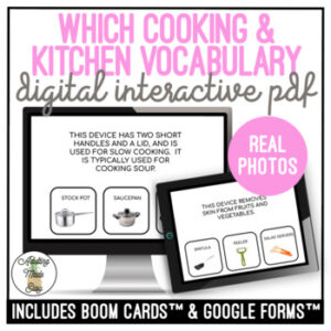 Which Cooking & Kitchen Vocabulary REAL PHOTOS Digital Task Cards