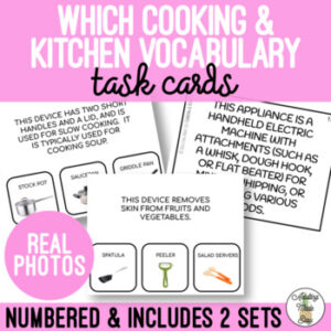 Which Cooking & Kitchen Vocabulary REAL PHOTOS Task Cards