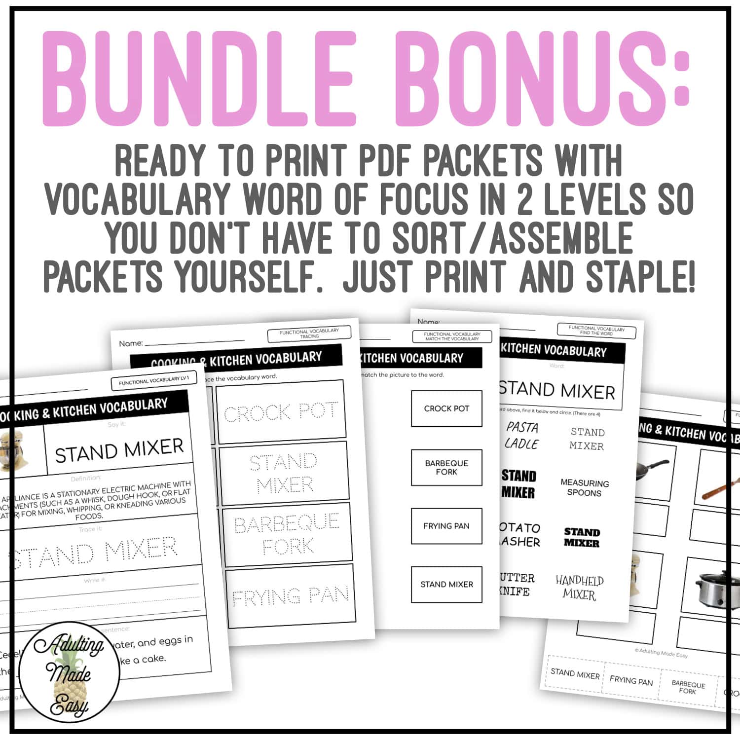Cooking & Kitchen Functional Vocabulary BUNDLE Bonus packet