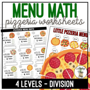 Pizzeria Menu Math Division Worksheets