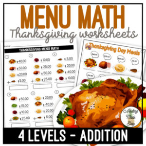Thanksgiving Day Meal Menu Math Addition Worksheets