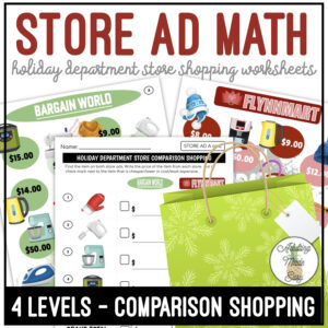 Holiday Department Store Ad Math Comparison Shopping Worksheets