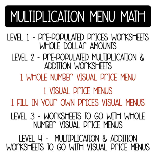 Valentine's Treat Shop Menu Math Multiplication Worksheets