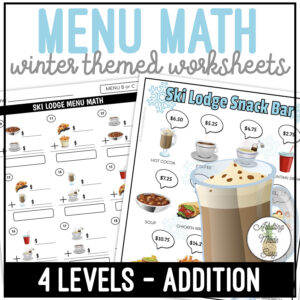 Ski Lodge Snack Bar Menu Math Addition Worksheets