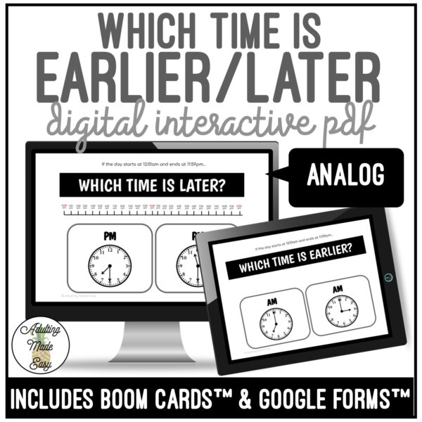 Which Time is Earlier/Later Analog Clocks Digital Interactive Activity