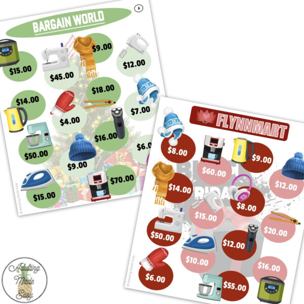 Holiday Department Store Ad Math Comparison Shopping Worksheets
