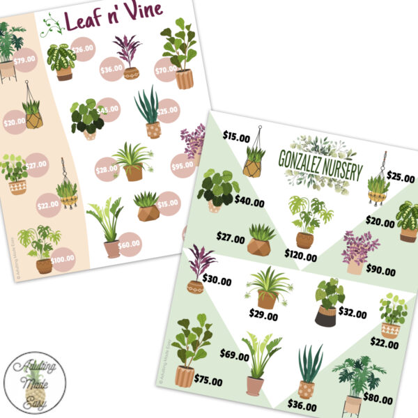 Plant Store Ad Math Comparison Shopping Worksheets - Image 2
