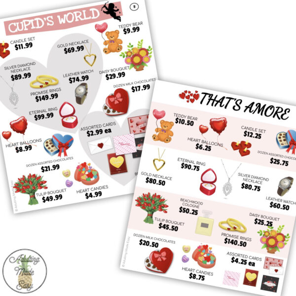 Valentine's Day Store Ad Math Comparison Shopping Worksheets - Image 4