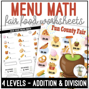 Fair Food Menu Math Addition & Division Worksheets