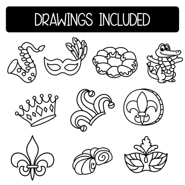 Mardi Gras Art Directed Drawing Worksheets