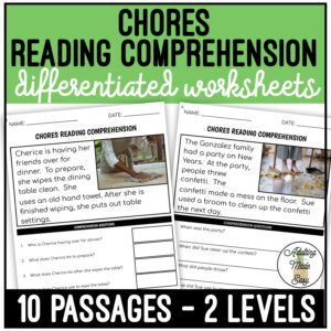 Chores Simplified Reading Comprehension Worksheets