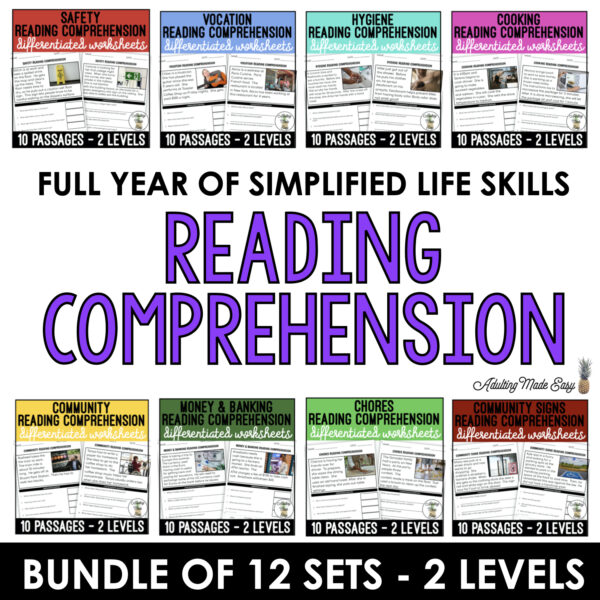 Life Skills Simplified Reading Comprehension Worksheet BUNDLE