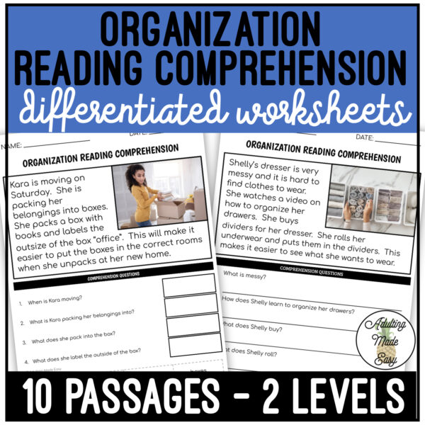Organization Simplified Reading Comprehension Worksheets