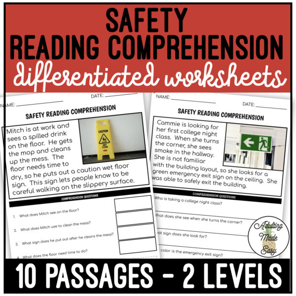 Safety Simplified Reading Comprehension Worksheets