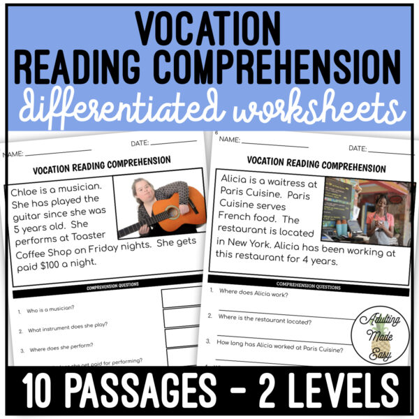 Vocation Simplified Reading Comprehension Worksheets