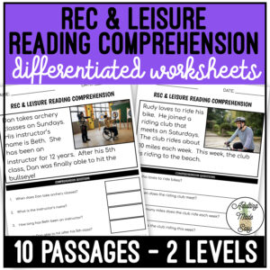 Rec & Leisure Simplified Reading Comprehension Worksheets