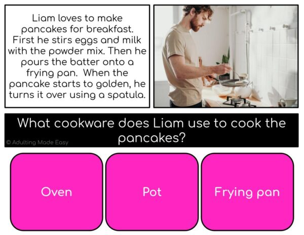 Cooking #2 Simplified Reading Comprehension Digital Task Cards - Image 3