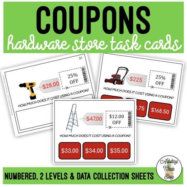 Coupons Hardware Store Task Cards