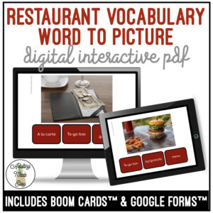 Restaurant Vocabulary Word to Picture Digital Activity