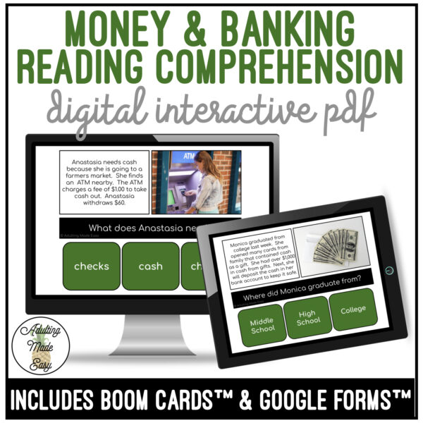 Money & Banking Simplified Reading Comprehension Digital Interactive Activity