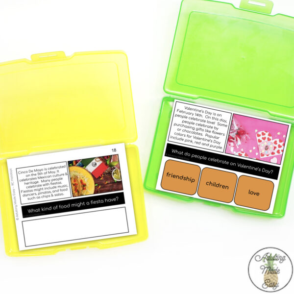 Holidays Simplified Reading Comprehension Task Cards