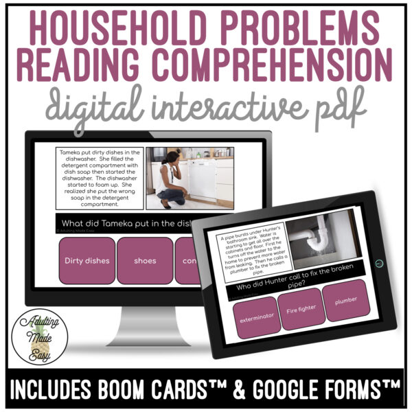 Household Problems Simplified Reading Comprehension Digital Interactive Activity