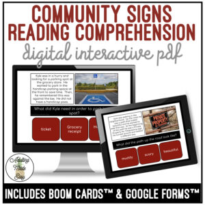 Community Signs Simplified Reading Comprehension Digital Interactive Activity