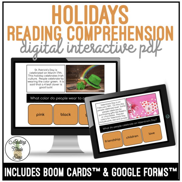 Holidays Simplified Reading Comprehension Digital Interactive Activity