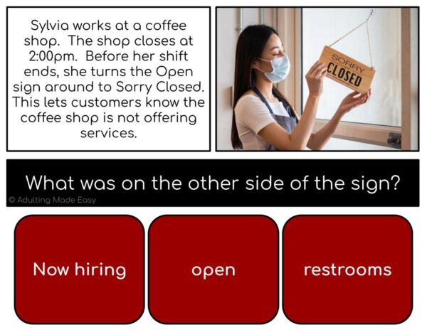 Community Signs Simplified Reading Comprehension Digital Task Cards - Image 3