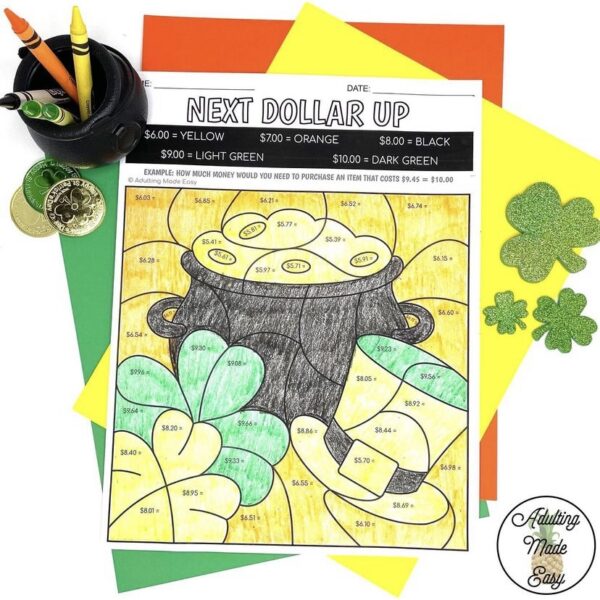 St. Patrick's Day Next Dollar Up Color By Code Worksheets