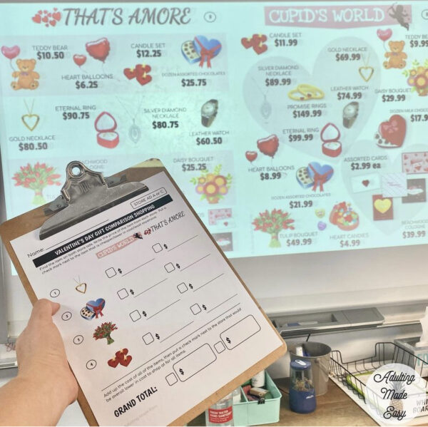 Valentine's Day Store Ad Math Comparison Shopping Worksheets