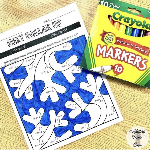 Holiday Next Dollar Up Color By Code Worksheets