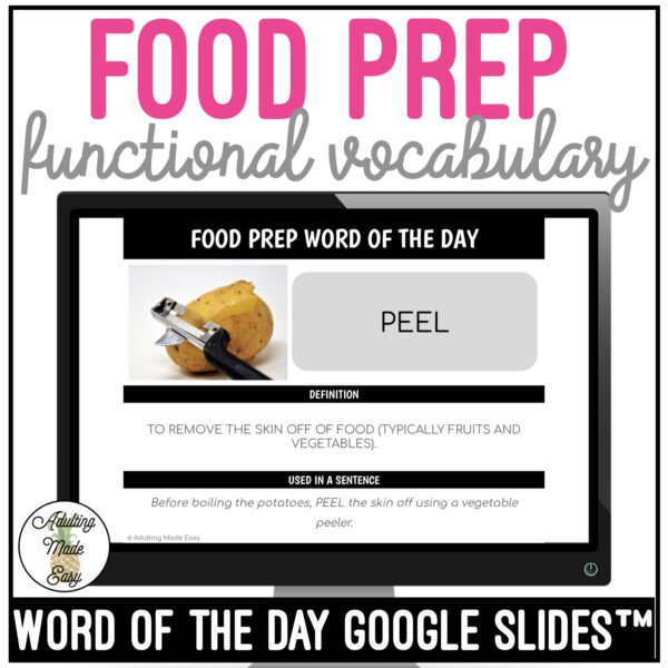 Food Prep Functional Vocabulary WORD OF THE DAY Google Slides