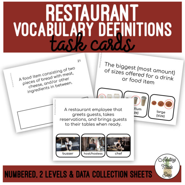 Which Restaurant Vocabulary? Task Cards
