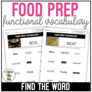 Food Prep Functional Vocabulary FIND THE WORD Worksheets