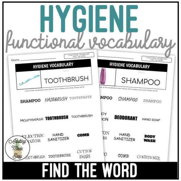 Hygiene Functional Vocabulary FIND THE WORD Worksheets