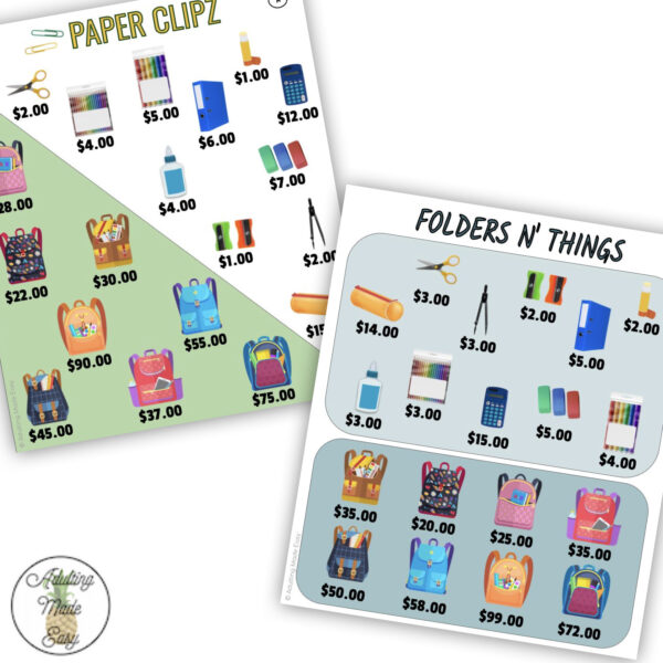 School Supplies Store Ad Math Comparison Shopping Worksheets