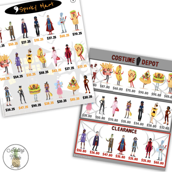Halloween Costume Store Ad Math Comparison Shopping Worksheets