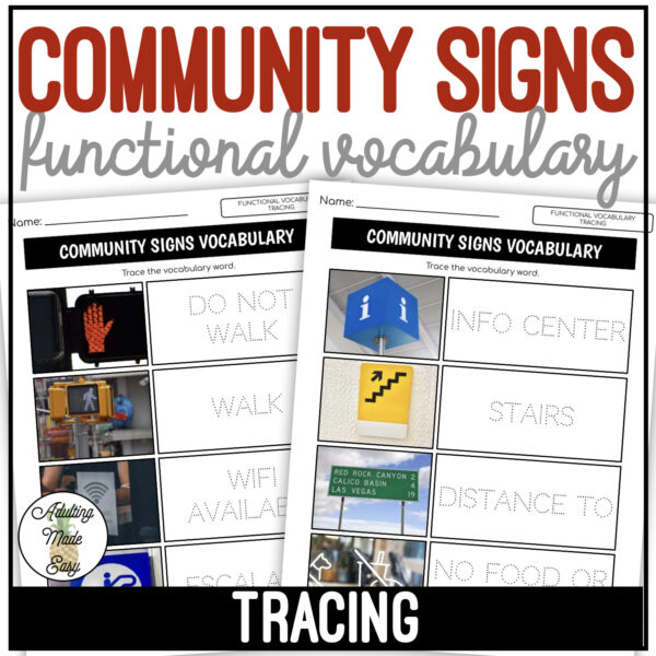 Community Signs Functional Vocabulary TRACING Worksheets
