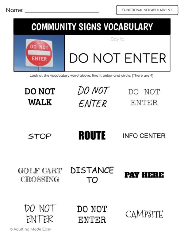 Community Signs Functional Vocabulary FIND THE WORD Worksheets - Image 3
