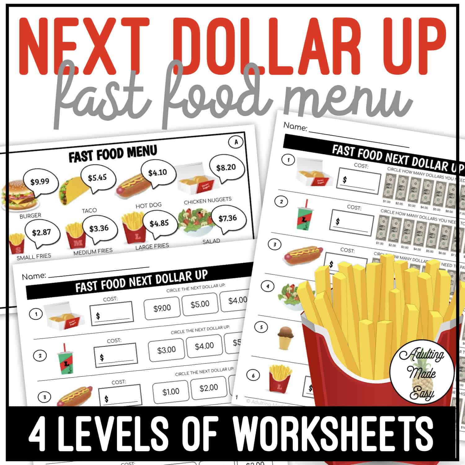 Fast Food Restaurant Menu Next Dollar Up Worksheets
