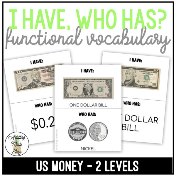 US Money Vocabulary - I Have, Who Has? Game